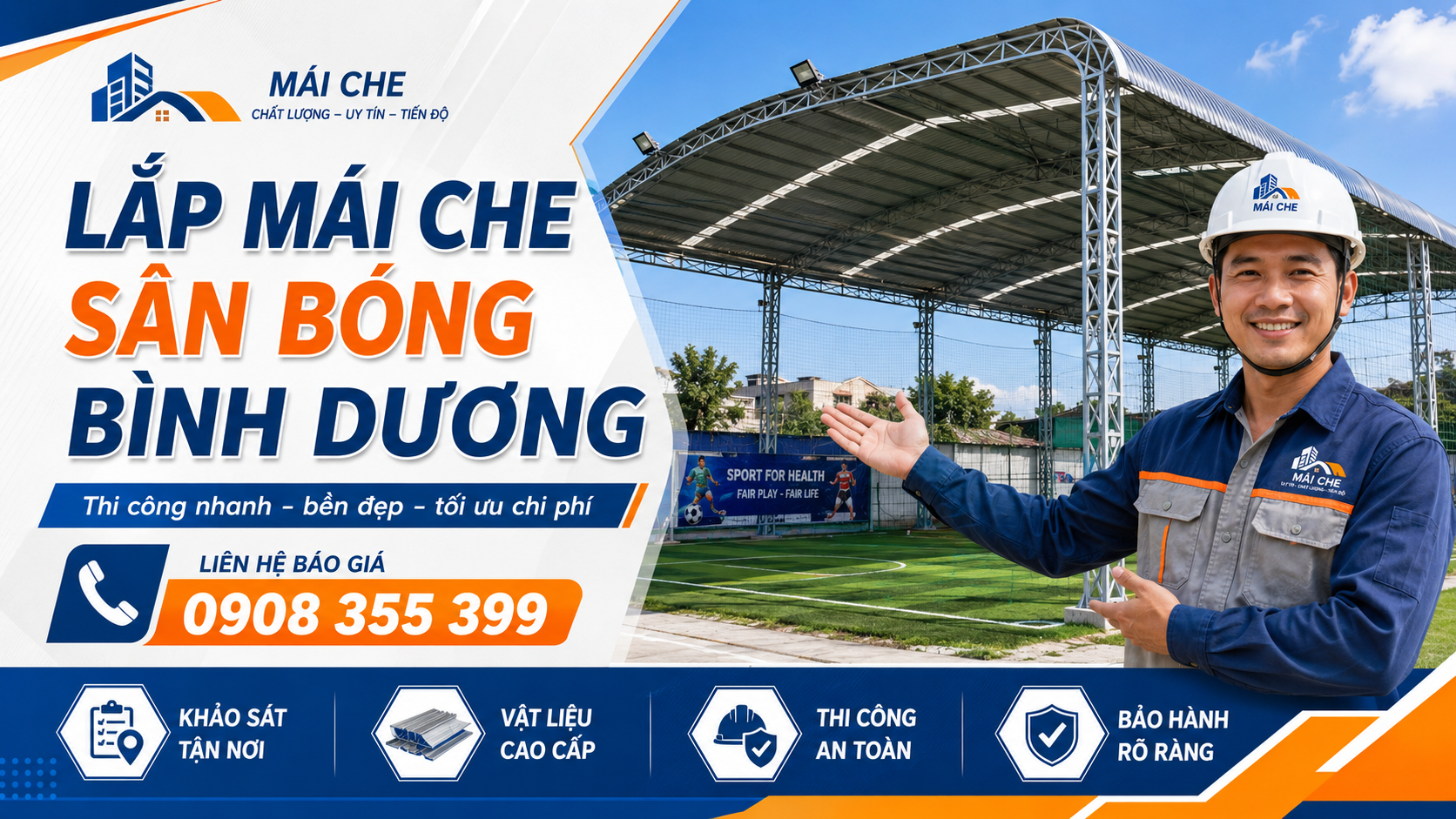Lắp Mái Che Sân Bóng Bình Dương
