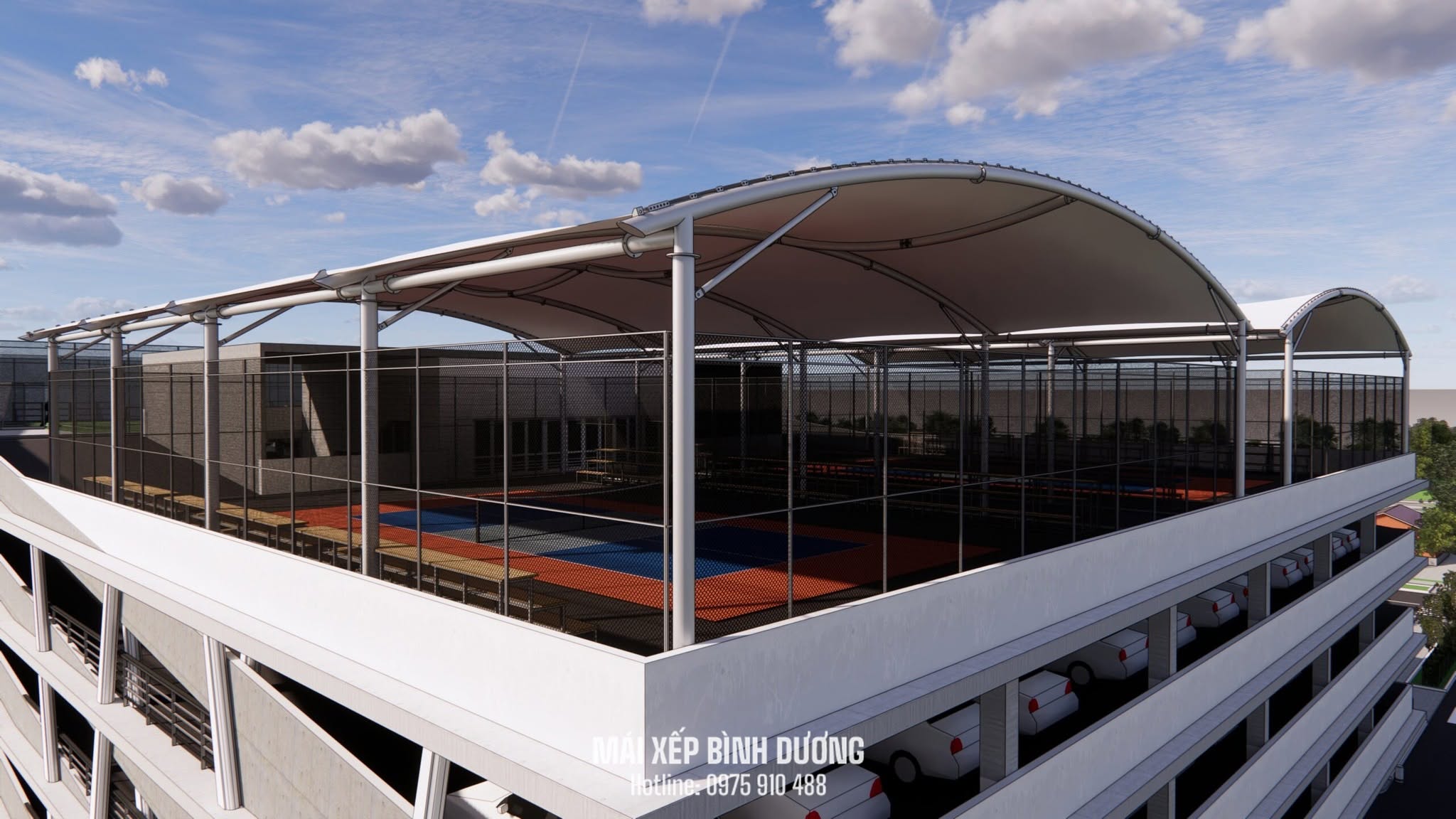 Mái Che Sân Pickleball: Mẫu Đẹp, Bạt Tốt, Báo Giá Thi Công 2 Mái che sân pickleball