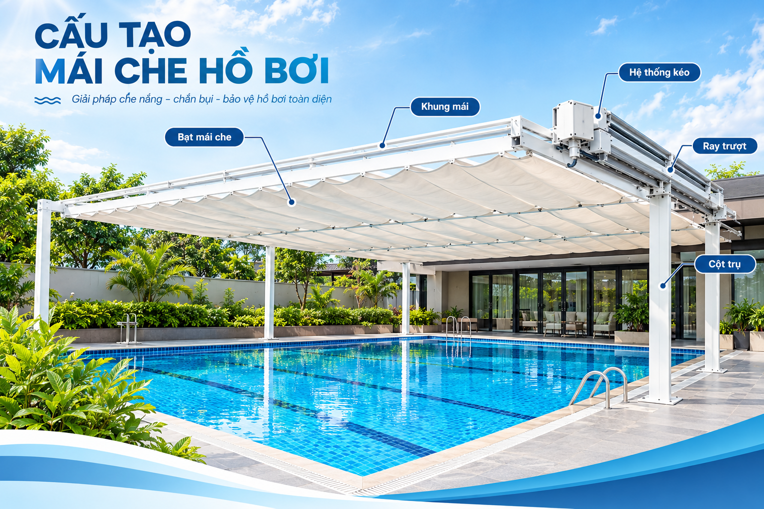 Mái Che Hồ Bơi Đẹp, Bền, Linh Hoạt 2026 - Thi Công Theo Yêu Cầu 5 Mái che hồ bơi