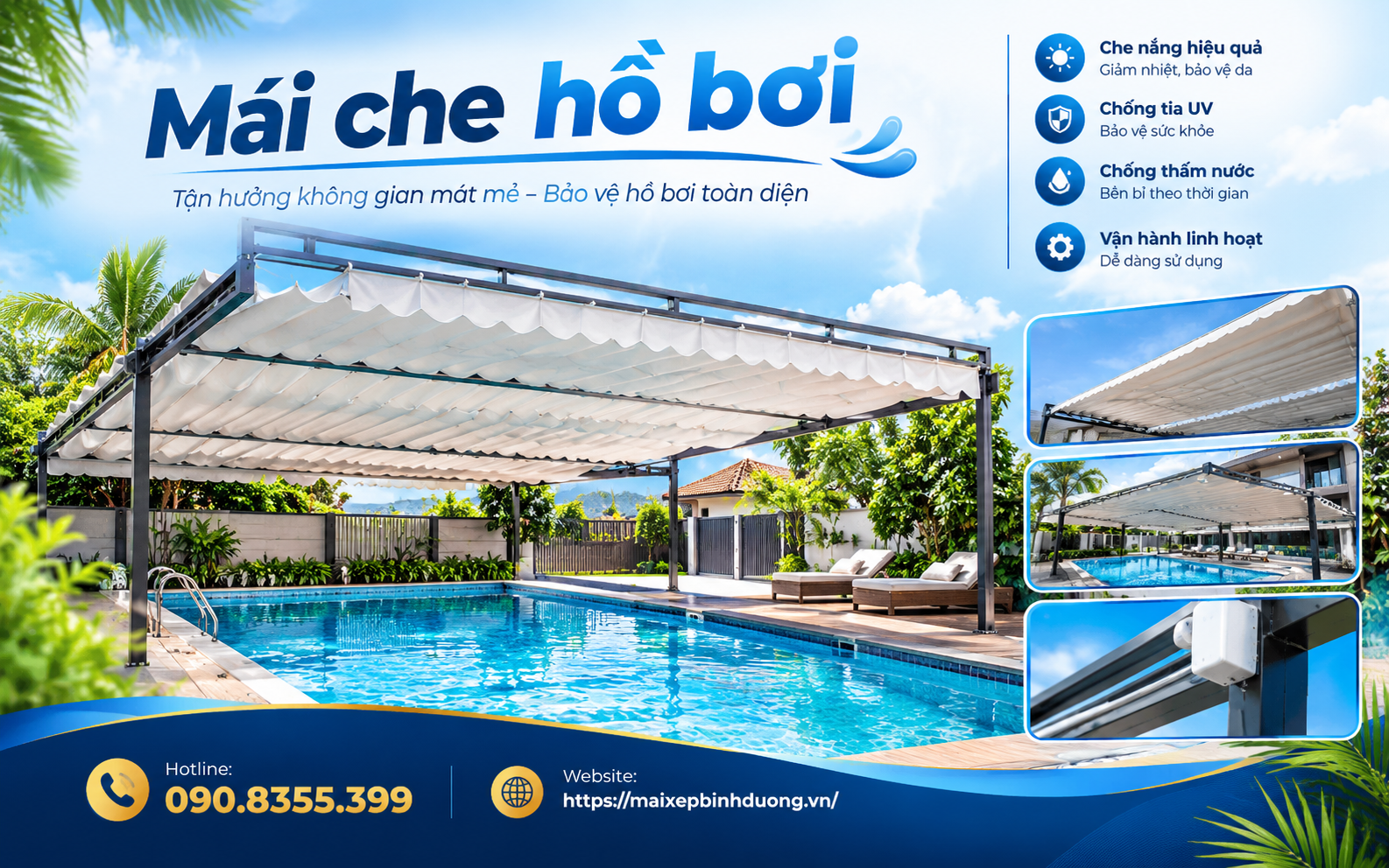Mái Che Hồ Bơi Đẹp, Bền, Linh Hoạt 2026 - Thi Công Theo Yêu Cầu 2 Mái che hồ bơi