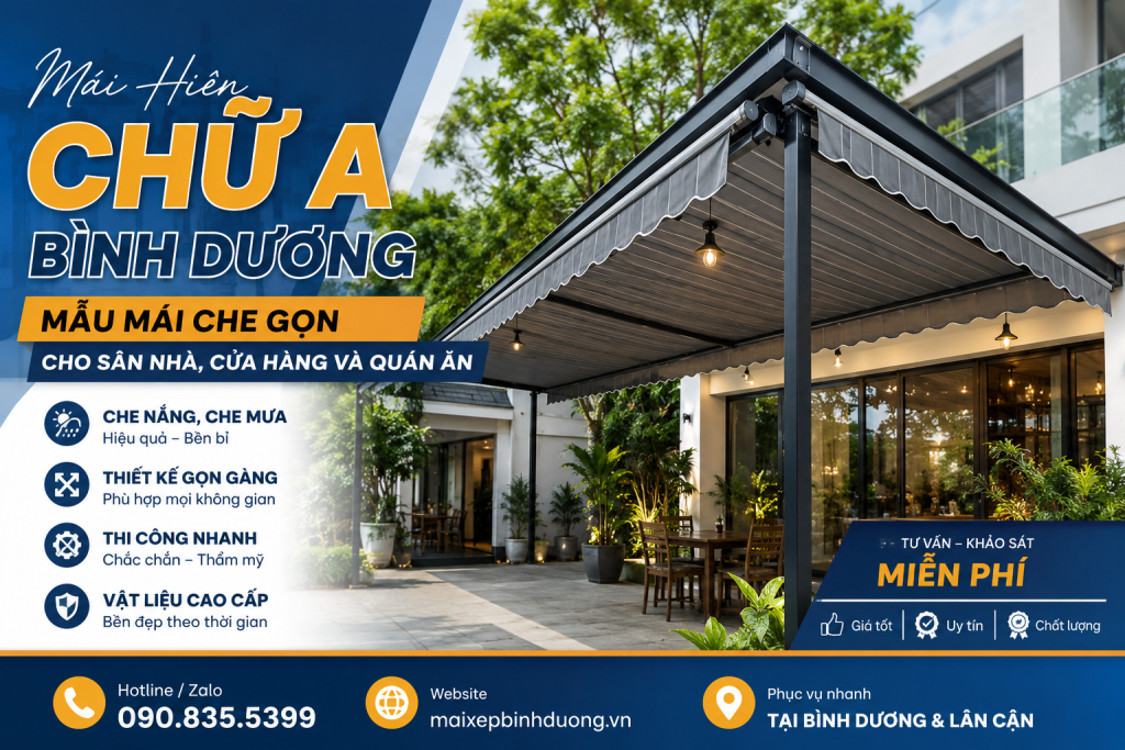 Mái Hiên Chữ A Bình Dương – Mẫu Mái Che Gọn Cho Sân Nhà, Cửa Hàng Và Quán Ăn 69 mai hien chu A