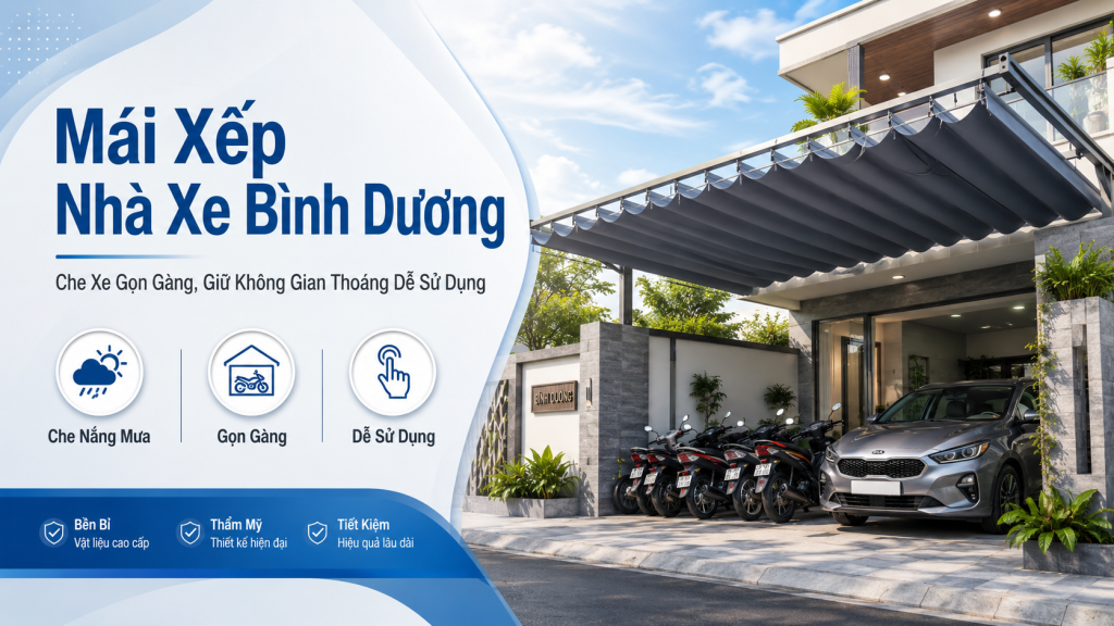 Mái Xếp Nhà Xe Bình Dương – Che Xe Gọn Gàng, Giữ Không Gian Thoáng Dễ Sử Dụng 74 mai xep nha xe binh duong