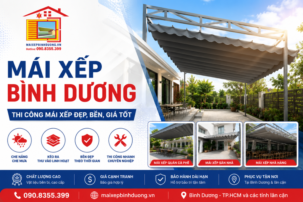 Mái Xếp Nhà Xe 2026 - Giải Pháp Che Nắng Mưa Linh Hoạt Cho Khu Vực Để Xe 1 Mái xếp trước nhà Bình Dương